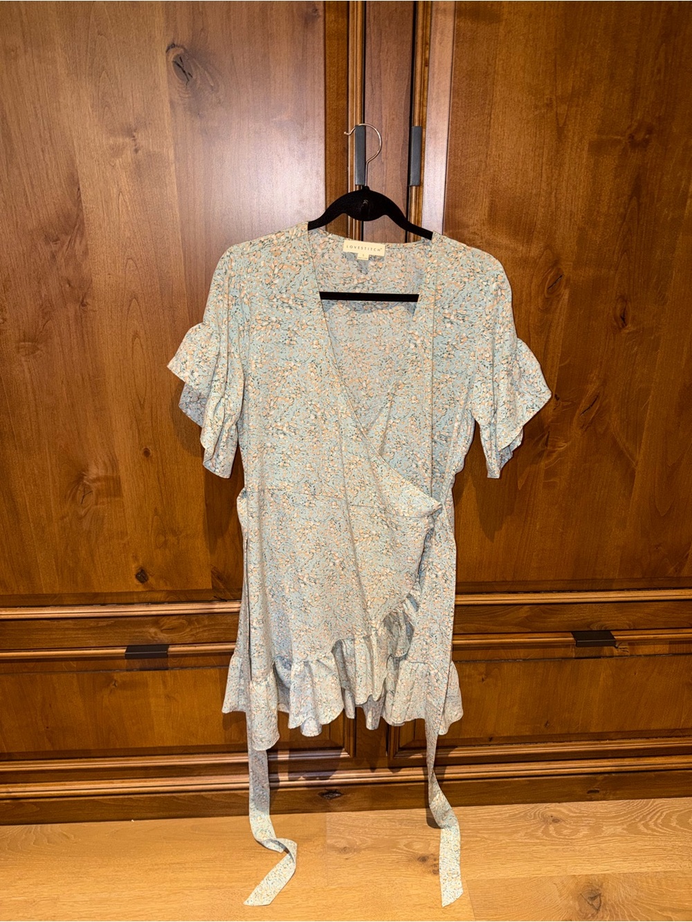 lovestitch Mint Blue Floral Tie-Waist Dress